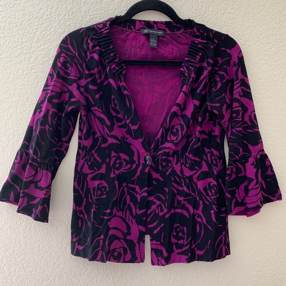 INC Petite Floral Bell Sleeve Purple Cardigan Med - Picture 7 of 7